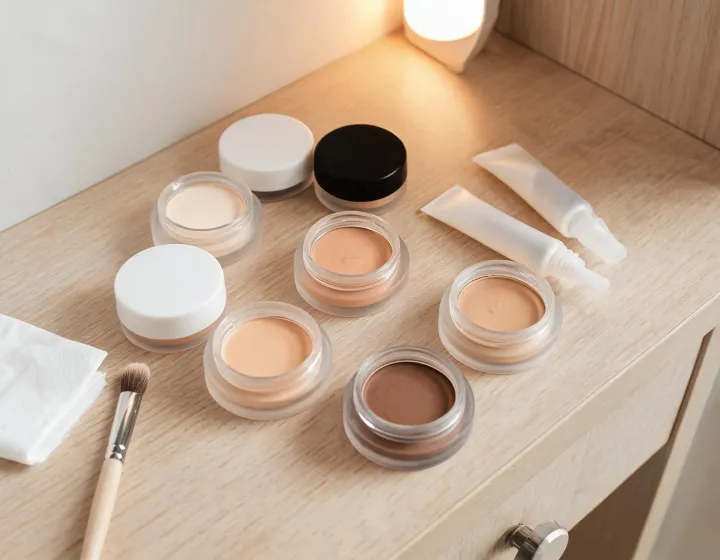 color corrector concealer on a cosmetics bench, illustration only